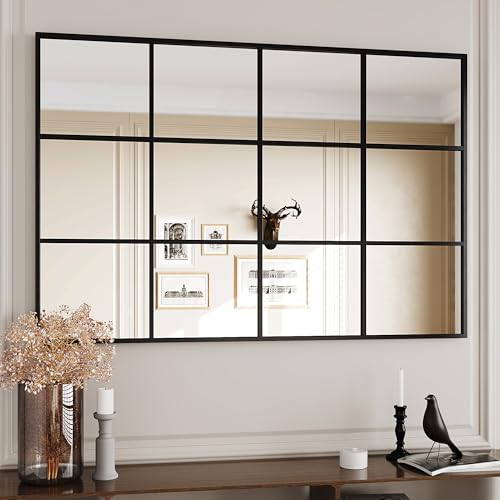Suidia Wall Mirror, 30" x 48" Window Decorative Mirrors, Metal Framed Wall Decor Wall-Mounted Mirrors for Bedroom, Living Room, Entryway, Black - color: Black, size: 48"L x 30"W