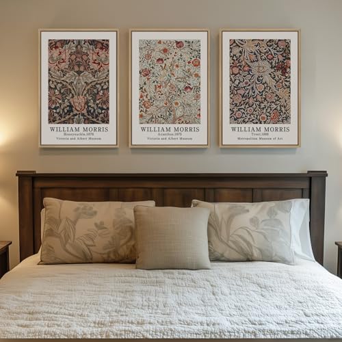 Framed William Morris Canvas Wall Art Set of 3, Vintage Boho Floral Paintings Prints, Rustic Farmhouse Botanical Artwork for Living Room, Bedroom, Hallway or Office, 16x24 Inch - color: Botanical, size: 16"W x 24" H x 3Pcs