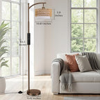 Ambimall Arc Floor Lamp for Living Room with Remote, Color Temperature & Brightness Adjustable, Boho Standing Lamp with Rattan & Fabric Double Drum Shades, Bulb Included(Brown) - color: Brown Rustic