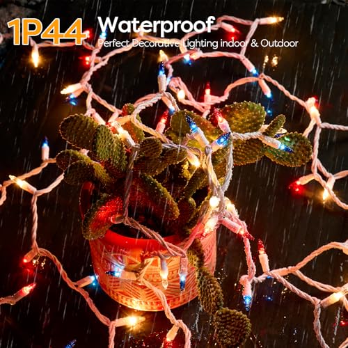 Christmas Lights,100 Count Red White and Blue Mini String Lights with White Wire,4th of July Patriotic Decorations Lights 21ft UL Certified Tree String Lights for Indoor Outdoor Christmas Decoration - color: Red White Bule