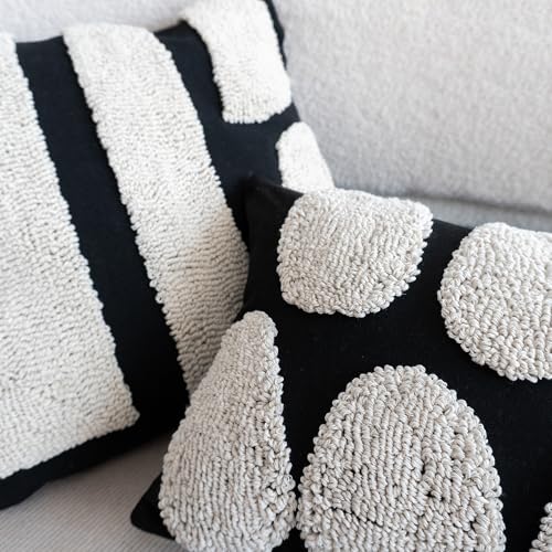 Black White Boho Chunky Tufted Pillow Cover, Neutral Decorative Oblong Throw Pillow Case, Geometric Woven Modern Sham for Bed Couch Living Room, 12x20 inches, 1PCS - color: Black, size: 20" x 12" (Pack of 1)
