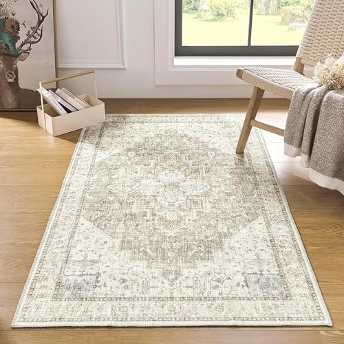 BILEEHOME 3x5 Area Rug, Washable Non Slip Neutral Farmhouse Persian Front Door Rug for Entry, Tan Beige and Light Brown with Terracotta Pattern - color: Coffee/Rust Brown, size: 3' x 5' (Rectangular)