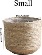 9 inch Seagrass Woven Planter Basket - Wicker Planter Basket with Plastic Film Insert for Indoor Plants, Large Monstera Pot, Woven Storage Basket, Boho Home Decor (Small)