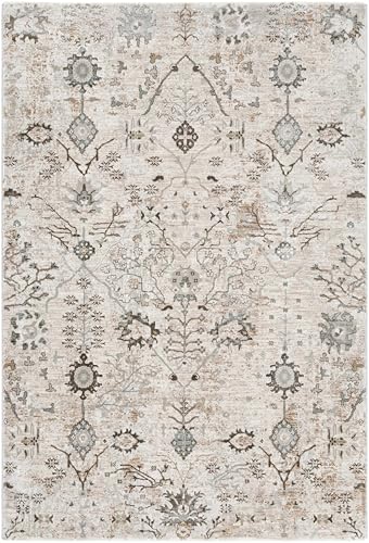 Hauteloom Octavia Boho Vintage Traditional Oushak Area Rug with Tassles - Farmhouse Oriental Floral Damask Carpet for Living Room, Bedroom, Dining Room - Taupe, Beige, Olive; Blue 2' x 3' - color: Taupe, Beige, Olive / Claydon, size: 1'11" x 2'11" (Rectan