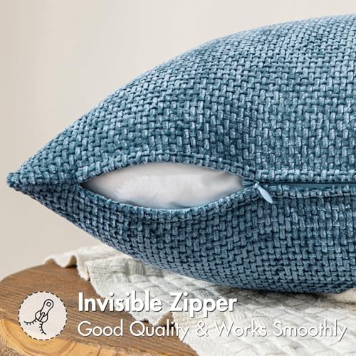 MIULEE Pack of 2 Blue Throw Pillow Covers 18x18 Inch Coastal Summer Modern Boho Accent Decorative Pillow Covers Soft Chenille Farmhouse Cushion Covers for Home Decor Couch Bed Sofa Living Room - color: Blue, size: 18" x 18" (Pack of 2)