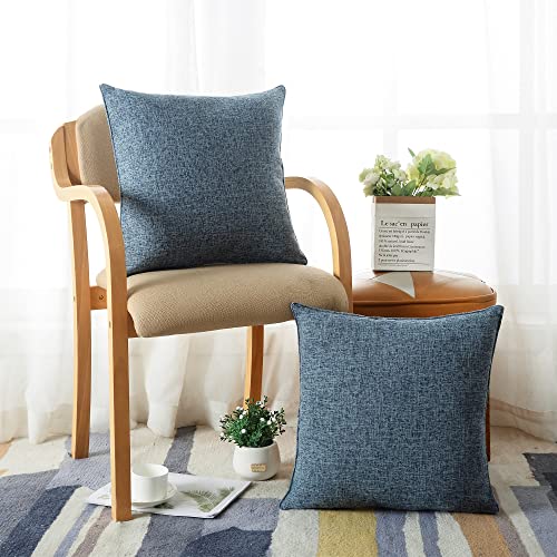 HPUK Linen Throw Pillow Covers Pack of 2, 18x18 Inch Accent Cushion Covers for Living Room, Bedroom, Decorative Solid Color Pillow Covers for Couch, Sofa, Chair, Blue - color: Blue-2pack, size: 18" x 18" (Pack of 2)