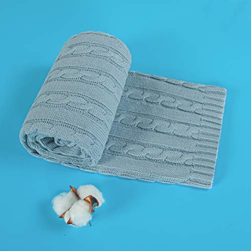 NTBAY 100% Pure Cotton Cable Knit Toddler Blanket, Super Soft Warm Breathable 30x40 Baby Blanket for Crib, Stroller, Nursery, Travel, Newborn, 30x40 Inches, Baby Blue - color: Baby Blue