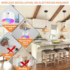 Battery Operated Pendant Light with Remote,Battery Hanging Light Rattan Woven Chandelier No Wiring Needed,Rechargeable Light Bulb 50+Hours Continue Use,Perfect for Kitchen Islands Ceiling Lighting - color: Brown-A