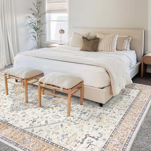 BILEEHOME Orange and Blue Coloful Rug for Living Room,Machine Washable Bright Colored Multi Color Area Rugs 5x7 - color: Orange Blue, size: 5' x 7' (Rectangular)