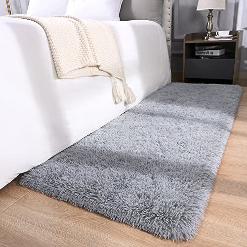 DETUM Grey Small Rug 2X3 Fluffy Rugs for Bedroom Kicthen Entryway Hallyway Washable Gray Area Rug Super Soft Throw Rug Room Decor Plush Rugs Kids Room Dorm - color: Grey, size: 2 x 3 feet
