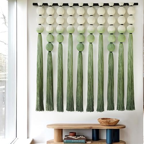 IOWER Macramé Wall Hanging Macrame Wall Decor Green Dip Dye 39" Wx39 L Sphericity Cotton Textile Wall Art Large Art Yarn Wall Hanging For Living Room Wedding - color: Green
