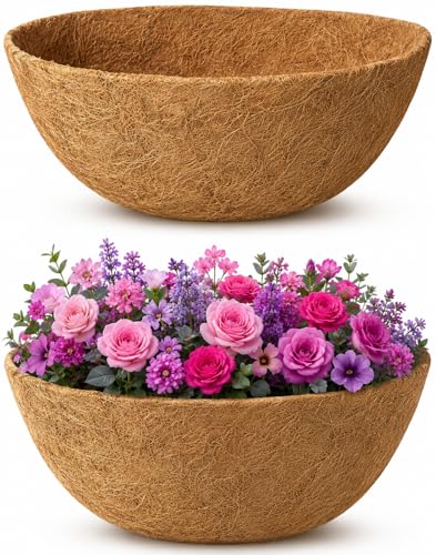 Y&M 2pcs 10inch Round Coconut Fiber Liner, Natural Coir Replacement for 10'' Hanging Planter Basket - color: 2pcs 10in Round