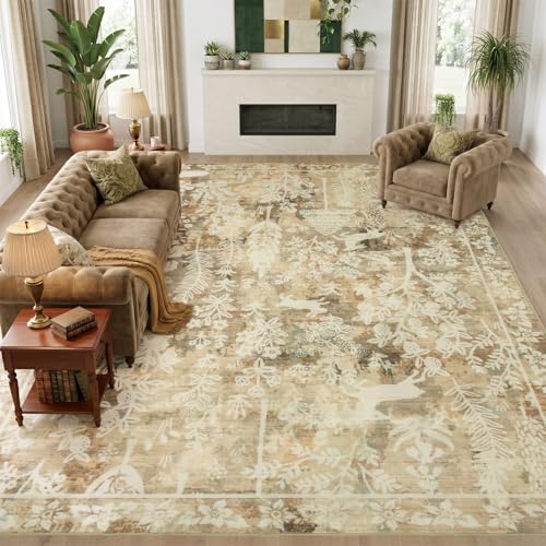 8x10 Area Rugs for Living Room, Large Washable Rug Cute Vintage Distressed Non Slip Bedroom Carpet, Low Pile & Thin Floral Rug for Dining Room Farmhouse Nursery Playroom Home Office, Oatmeal Beige - color: Cute | Oatmeal Beige, size: 8' x 10' (Rectangular
