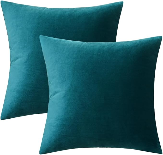 MIULEE Velvet Throw Pillow Covers 20x20 inch, Pack of 2 - Teal, Soft Solid Decorative Pillow Covers Square Cushion Cases Modern Luxury Home Decor for Spring Couch Sofa Bedroom