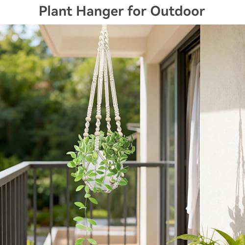 USLAI Macrame Plant Hanger Indoor Outdoor, Fits 4 to 15 Inch Pots, Strong Hanging Planter Holder, Boho Home Decor, 35 Inch, Ivory (POTS NOT Included) - color: Ivory, size: 35 Inch