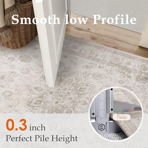 PureCozy Beige Area Rug 2x3 Washable Vintage Entryway Carpet Non Slip Soft Low Pile Distressed Medallion Door Mat Indoor Retro Throw Small Rug for Bathroom Kitchen Office Bedroom Dining Room - color: Retro | Beige, size: 2' x 3' (Rectangular)