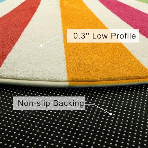 STARUIA Rainbow Machine Washable Rug for Playroom Kids Room, 4'x 4'7" Boho Sun for Girls Boys, Non-Slip Sunshine Carpet Small Play for Classroom Reading Corner Dorm - color: Colorful, size: 4'x4'7"