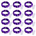 Halloween Purple Fairy String Lights: 12 Pack 7 Ft 20 LED Battery Operated Firefly Lights on Black Wire Starry Moon Lights for DIY Party Bedroom Patio - color: Purple, size: 12 Pack