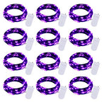 Halloween Purple Fairy String Lights: 12 Pack 7 Ft 20 LED Battery Operated Firefly Lights on Black Wire Starry Moon Lights for DIY Party Bedroom Patio - color: Purple, size: 12 Pack