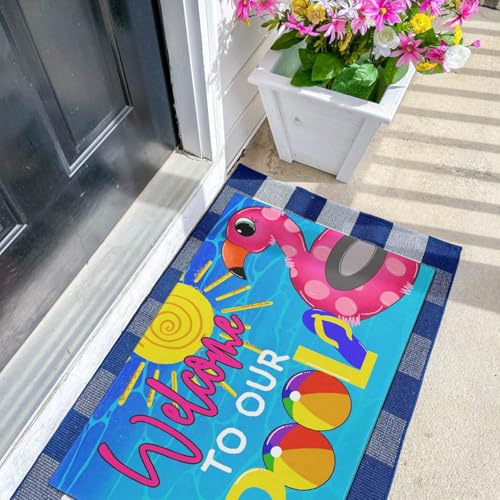 Summer Door Mat,Welcome to Our Pool Flamingo Indoor Outdoor Non-Slip Mat,Entryway Front Porch Farmhouse Summer Door Rug for Entrance Decor 30" x 17" - color: 2026 Spring Summer 7
