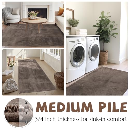 jinchan Solid Plush Area Rug 2x3 Performance Shaggy Washable Rug Indoor Entryway Doormat Soft Modern Faux Wool Cozy Non Slip Carpet for Living Room Kid Room Bedroom Nursery Brown - color: Solid Brown, size: 2' x 3' (Rectangular)