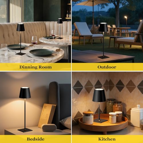 Kakanuo Cordless Rechargeable Table Lamp Black 5000mAh Battery Operated Lamps, 3 Colors Stepless Dimming Touch Lamp for Living Room, Kitchen Counter, Dining, Outdoor Patio, 2 Pack - color: Black 1, size: 2 Pack 14in - Up and Down Light