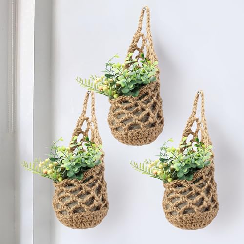 3 Packs Hanging Planters for Indoor Plants up to 4 in., Wall Plant Holder | Plant Hanger Indoor, Wall Planters for Indoor Plants, Hanging Plant (3PK, for 4 inch Pot) - color: Jute X 3pc