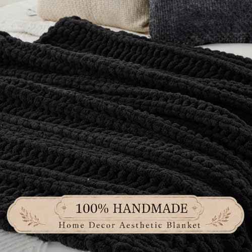 Battilo Chunky Knit Throw Blanket for Couch, Hand Made Chenille Throw Blanket, Super Soft Warm Cozy Charcoal Blanket for Bed, Sofa, Living Room, 50"x60" - color: Charcoal
