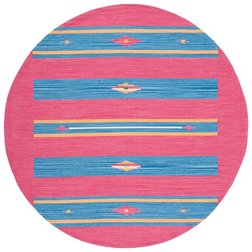 SAFAVIEH Montauk Collection 6' Round Red/Blue MTK551Q Handmade Boho Cotton Entryway Foyer Living Room Bedroom Kitchen Area Rug - size: 6' (Round)