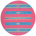 SAFAVIEH Montauk Collection 6' Round Red/Blue MTK551Q Handmade Boho Cotton Entryway Foyer Living Room Bedroom Kitchen Area Rug - size: 6' (Round)