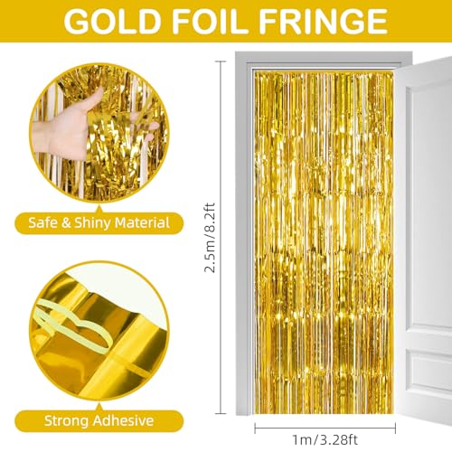 30 Pack Gold Foil Fringe Curtain Backdrop, 3.3x8.2 Feet Metallic Tinsel Streamer Curtains Photo Booth Props for Birthday/Wedding/Graduation/Baby Shower/Christmas/New Year/Disco Party Decorations - color: Gold
