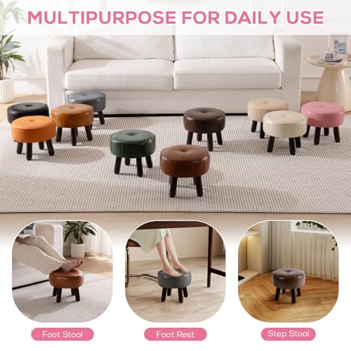 oakvivo Small Foot Stool Round Pouf Ottoman, 13'' Leather Foot Rest with Non-Skid Rubber Legs, Foolstool Ottomans for Couch, Sofa Footrest Step Stool for Living Room Bedroom Entryway Office, Pink - color: Pink