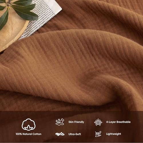 FOSSA Muslin Blanket with Fringe - 4-Layer 100% Cotton Gauze Super Soft & Breathable Throw -Lightweight Decorative Cooling Blanket for Bed, Sofa, Office (Dark Orange, Throw (60" × 50")) - color: Dark Orange, size: Throw (60" × 50")