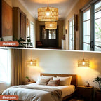 Plug in Pendant Light,Rattan Hanging Lights with Plug in Cord,Handmade Hanging Lamp Plug in,Rattan Light Fixtures Ceiling Hanging for Living Room Bedroom - size: 12.6 Inch-Barrel Shade