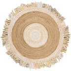 SAFAVIEH Cape Cod Collection 3' Round Beige / Natural CAP701B Handmade Boho Fringe Jute & Cotton Area Rug - color: Beige/Natural, size: 3' (Round)