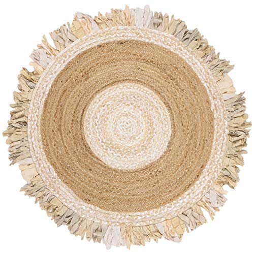 SAFAVIEH Cape Cod Collection 3' Round Beige / Natural CAP701B Handmade Boho Fringe Jute & Cotton Area Rug - color: Beige/Natural, size: 3' (Round)