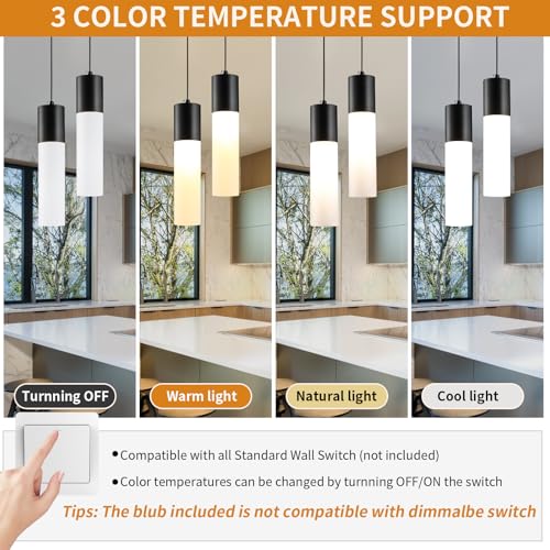 Pendant Lights Kitchen Island 3 Pack 12W Led Pendant Light with Milky White Lampshade, 1-Light Dining Light Fixture Ceiling Light Hanging in Black Finish, E12 LED Bulbs Included, 3000K-6000K - color: Black, size: 1-Light 3-Pack