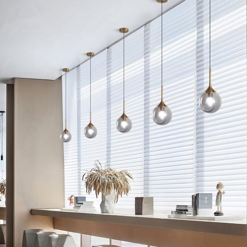 KCO Lighting Modern Gold Pendant Light 1-Light Large Globe Pendant Lights Set of Two Smoke Gray Glass Ball Pendant Light Fixture Dining Room Pendant Lamps Ceiling Hanging (2-Pack) - color: Gold+Smoke Gray-2PC