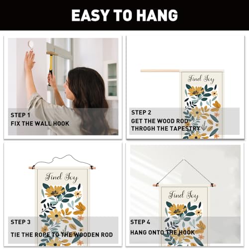 PLIGREAT 2 Pack Boho Floral Tapestry, Pink and Yellow Flower Wall Hanging Aesthetic Wall Tapestry with Tassels Vertical Long Narrow Decor for Bedroom Living Room Home Office Art Decor, 52" x 13" - color: pink,yellow