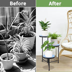 3 Tier Mosaic Ceramic Top Plant Stand, Foldable Wrought Iron Flower Pot Holder, No Assembly Required Space Saving Plant Shelf for Indoor Outdoor Patio Garden Balcony Decor