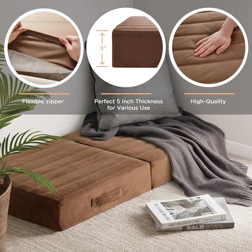 Codi Large Floor Pillow, Meditation Cushions for Adults with Thick Foam and Soft Tufted Covers, Washable Square Seating for Couch and Yoga Sitting, 22 × 22 × 5 Inch Coffee - color: Coffee, size: 22 Inch (Pack of 1)