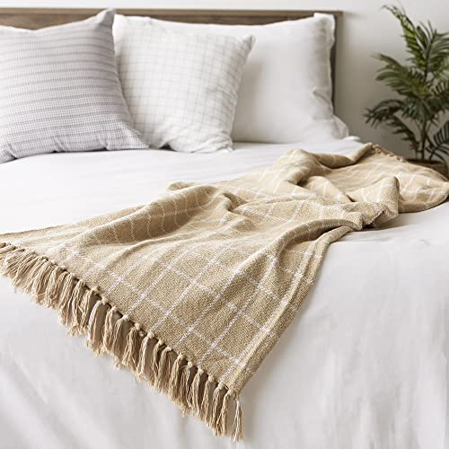 DII Transitional Checked Plaid Woven Throw, 50x60, Vintage Linen - color: Vintage Linen, size: 50x60"