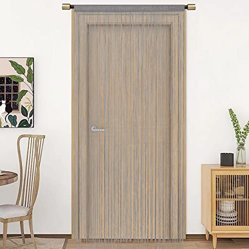 HSYLYM Spaghetti String Curtains for Doorways Privacy Door Frame Tassel Hippy Wall Kitchen Hallway Boho Fringe Curtain Hanging Door Room Dividers Decor 1 Panel（39×110in/100×280cm,Grey） - color: Grey, size: 39"W x 110"L (Pack of 1)