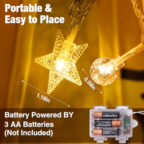 33Ft 80 LED Star String Lights,8 Modes Globe Fairy Lights Battery Operated with Remote&Timer,Waterproof Christmas Globe Lights for Indoor Outdoor Bedroom Garden Party Decor Warm White