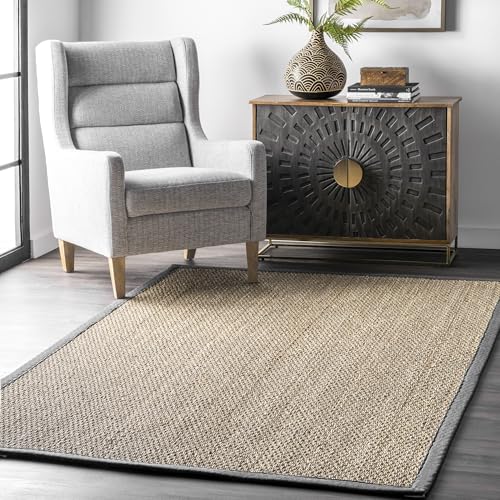 Nuloom Elijah Dark Grey/Natural, 5' x 8', Basketweave, Seagrass, Soft and Textured, High Traffic, Stain Resistant, Easy Clean, Durable Area Rug for Bedroom, Living Room, Dining, Den, Foyer, Entryway - color: Dark Grey, size: 5' x 8' (Rectangular)