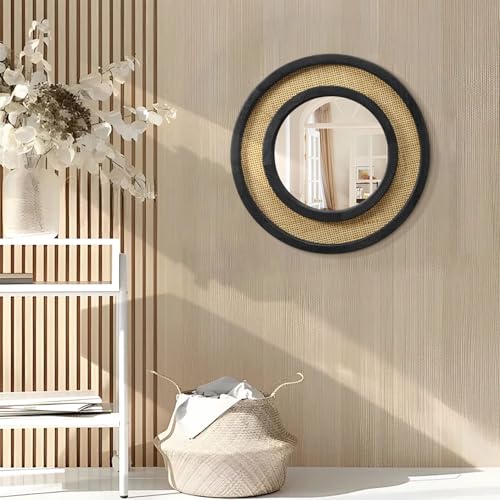 JJUUYOU Wall Mirror Round Mirror Black 20 Inch Circle Rustic Hanging Mirrors with Wood Frame Wall Mounted Mirrors for Living Room Bathroom Bedroom Entryway - color: Round Mirror-black, size: 20"L x 20"W