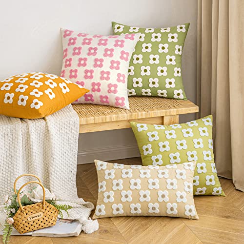 EMEMA Decorative Throw Pillow Covers Daisy Sun Flower Jacquard Pillowcase Cushion Case Rectangle for Couch Sofa Bed Living Room Bedroom Set of 2, 12x20 Inch, Khaki - color: A-khaki, size: 20" x 12" (Pack of 2)