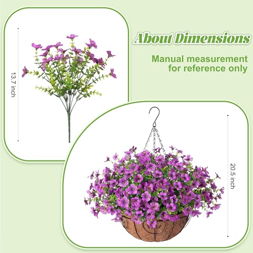 Ammyoo Artificial Faux Hanging Plants Flowers Basket for Spring Outdoor Decoration, Fake Silk Daisy UV Resistant Look Real with Eucalyptus Leaves Summer Outside Decor for Home Patio Garden - color: Purple