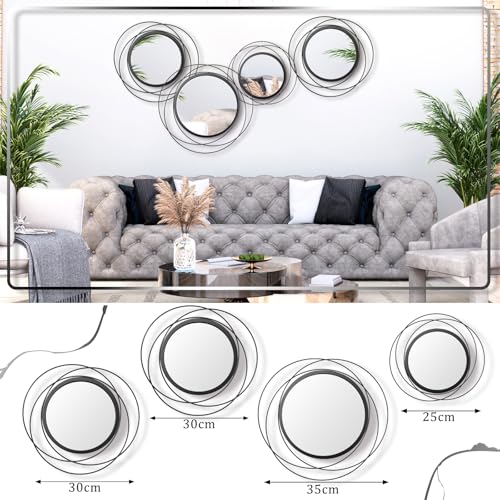 Hicarer 4 Pcs Decorative Round Modern Circle Mirror Wall Art Ring Metal Mirror Wall Mounted for Bedroom, Living Room, Entryway, Dining Room, Hallway (Black) - color: Black