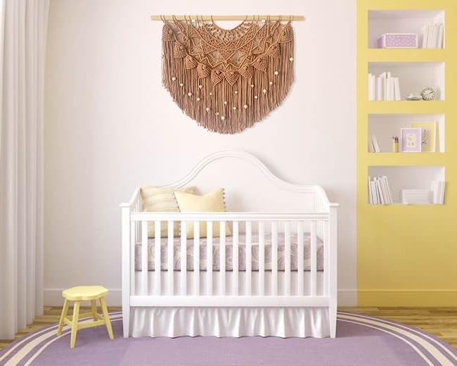 Youngeast Large Macrame Wall Hanging Boho Beaded Curtain for Window Macrame Bedroom Headboard Living Room Wall Art Tassel Tapestry Bohemian Woven Wall Decor 31" W X 25" H (Khaki)